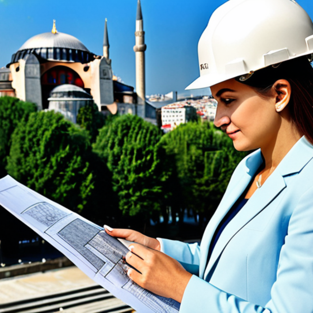 **
A professional female architect, fully clothed in a stylish and modest business attire, reviewing blueprints on a construction site in Istanbul. The iconic Hagia Sophia is visible in the background. Safe for work, appropriate content, perfect anatomy, natural pose, professional photography, well-formed hands, proper finger count, high resolution.
**