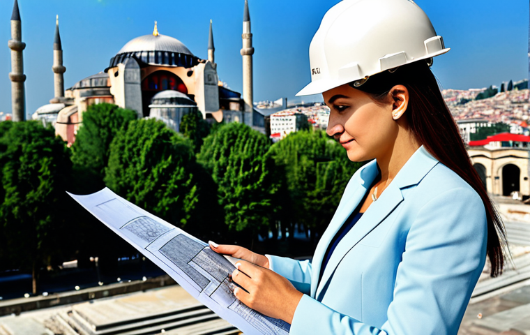 **
A professional female architect, fully clothed in a stylish and modest business attire, reviewing blueprints on a construction site in Istanbul. The iconic Hagia Sophia is visible in the background. Safe for work, appropriate content, perfect anatomy, natural pose, professional photography, well-formed hands, proper finger count, high resolution.
**