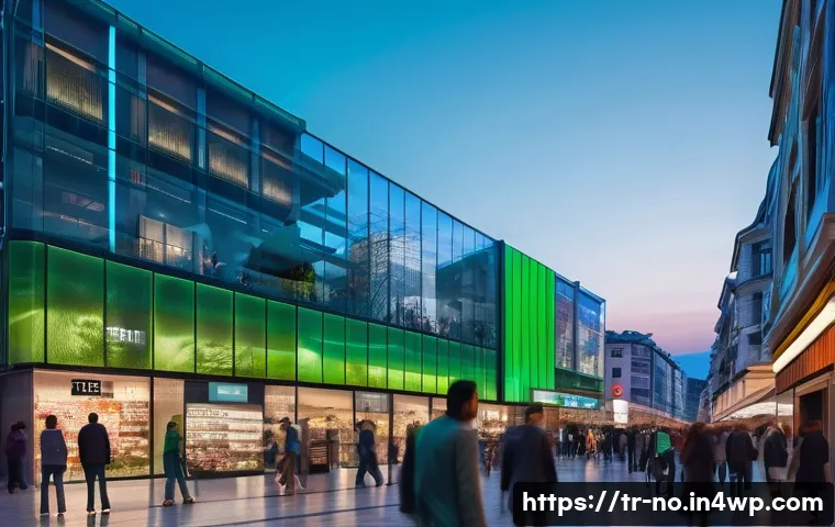 맥락 인식 UX의 기술적 구현 방법 - A high-tech smart city environment in Istanbul at dusk, featuring diverse people using mobile device...