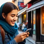 Home 21 전문가의 시각 맥락 인식 UX의 중요성 - A vibrant Istanbul street scene at sunset featuring a young woman using a mobile food delivery app o...