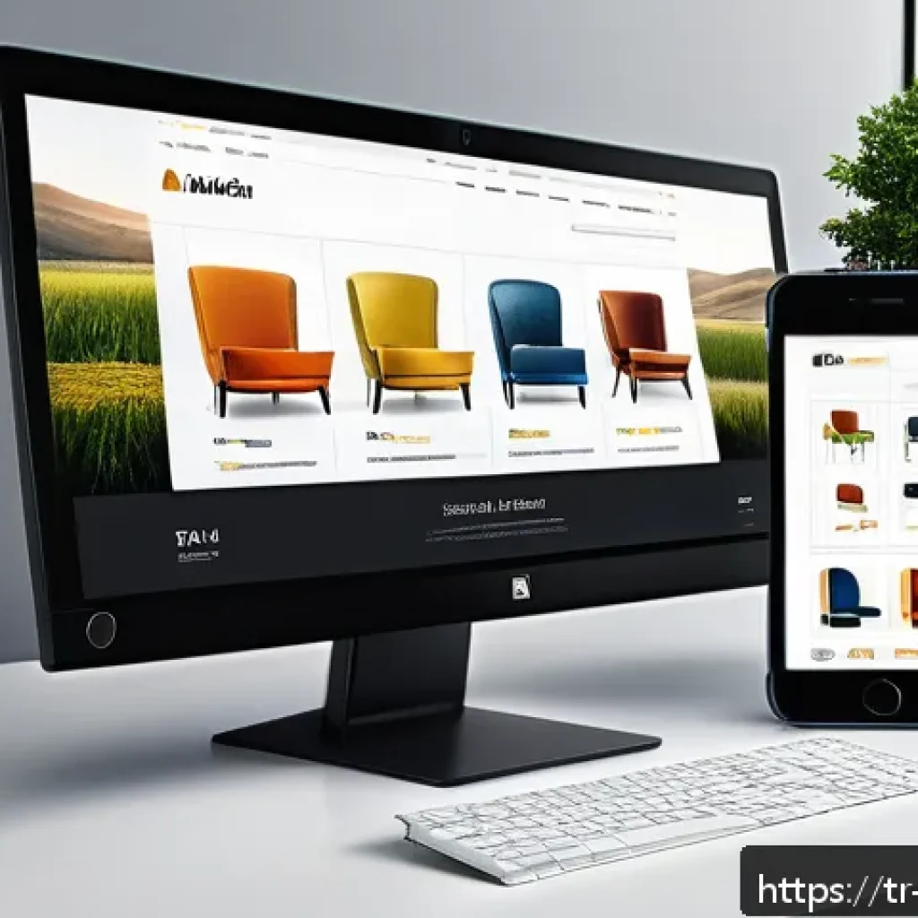 UX 연구에서 맥락 인식의 활용 방법 - A modern e-commerce website interface displayed on both a sleek desktop monitor and a smartphone, sh...