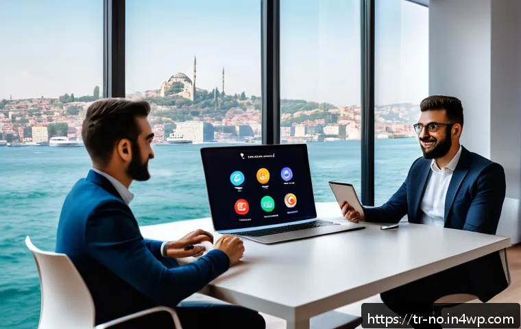 협업 도구에서의 맥락 인식 UX 적용 방법 - A modern remote team collaboration scene set in a stylish Istanbul office with diverse Turkish profe...