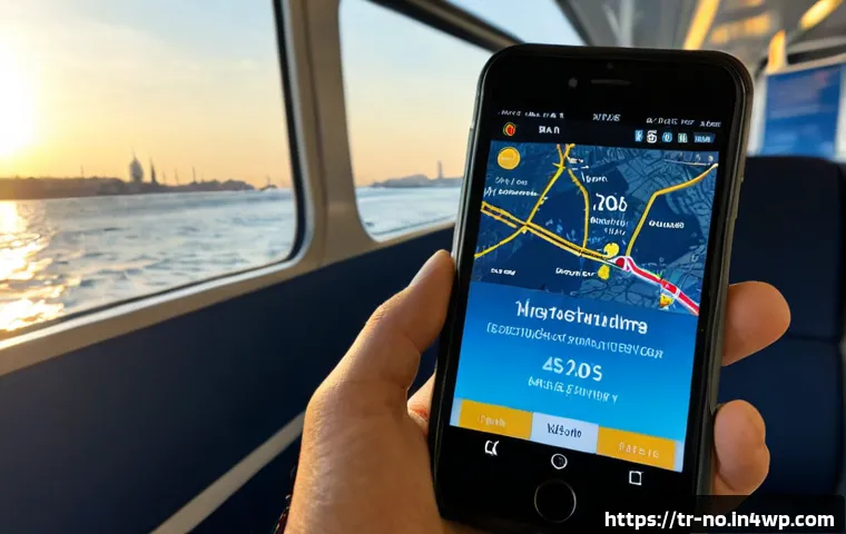 Home 17 모바일 UX에서의 맥락 인식을 통한 사용자 몰입 - Photorealistic over-the-shoulder view of a Turkish commuter on a modern Istanbul ferry at golden hou...